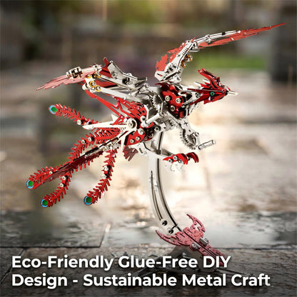 Gold-Plated Metal Phoenix Model Kit - 3D Stainless Steel Mythical Bird Puzzle for Adults - Mechanical Firebird Figurine - Steampunk Kinetic Art Sculpture - Home Decor Gift(Phoenix-Red)
