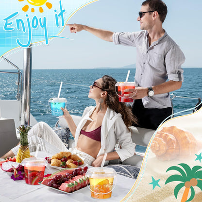 Funnymoom 15 Set 24oz Clear Plastic Drink Buckets with Lids and Straws Disposable Iced Coffee Cups Rum Buckets for Cocktail Parties Smoothie Cup Bulk with Handles for Beach Pool Party Supplies