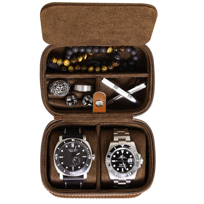 ROTHWELL 2 Watch Travel Case Storage Organizer for 2 Watches | Tough Portable Protection w/Zipper Fits All Wristwatches & Smart Watches Up to 50mm