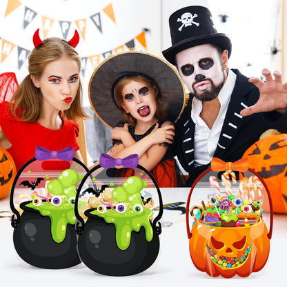 Fuutreo 50 Pcs Halloween Bags Plastic Halloween Goodie Bags with Handles Scary Cauldron Sealed Pouch Sealing Pumpkin Treat Candy Pouch for Scary Holiday Party Candy Gift Supplies Decor(Bubble Gourd)