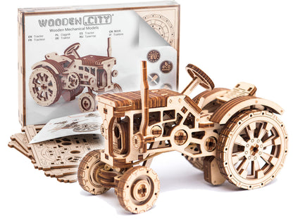 WOODEN.CITY Tractor 3D Puzzles for Adults – Mechanical Farm Tractor Model for Adults & Teens, 148-Piece DIY Kit with Moving Wheels, Made in EU