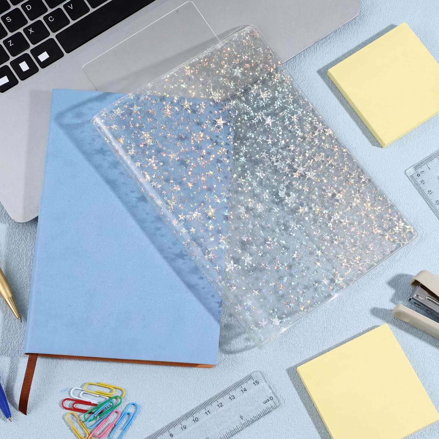 Feifeiya 2 Pcs White A5 Glitter Star Jelly Cover Transparent Planner Cover for Journal Planners and Notebooks