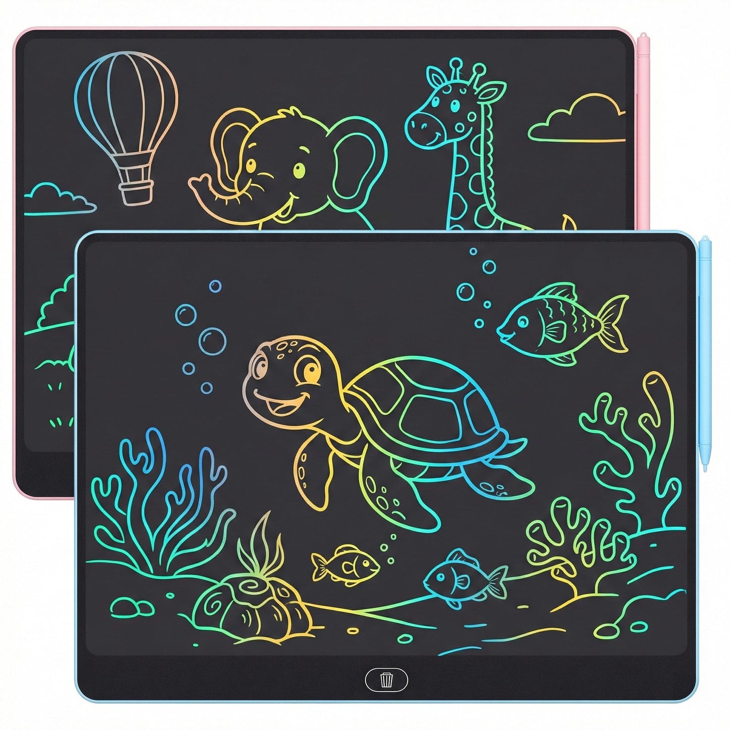 16 Inch LCD Writing Tablet for Kids 2 Pack, Large Drawing Board Doodle Pad, Colorful Screen Erasable Sketch Tablet, Travel Toys and Reusable Learning Gift for Boys Girls（Blue & Pink