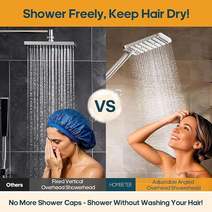 High Pressure Rain Shower Head with Handheld Combo, 10 Inch Square Rainfall Showerhead, Adjustable Slide Bar Dual Shower System, 3 Spray Modes, 59" Stainless Steel Hose, Brushed Nickel