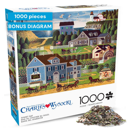 Buffalo Games Charles Wysocki - Sunset Bay - 1000 Piece Jigsaw Puzzle, 26.75 x 19.75 in - 1000 Piece Puzzle for Adults - Clean Cut Sections - Reference Poster Included