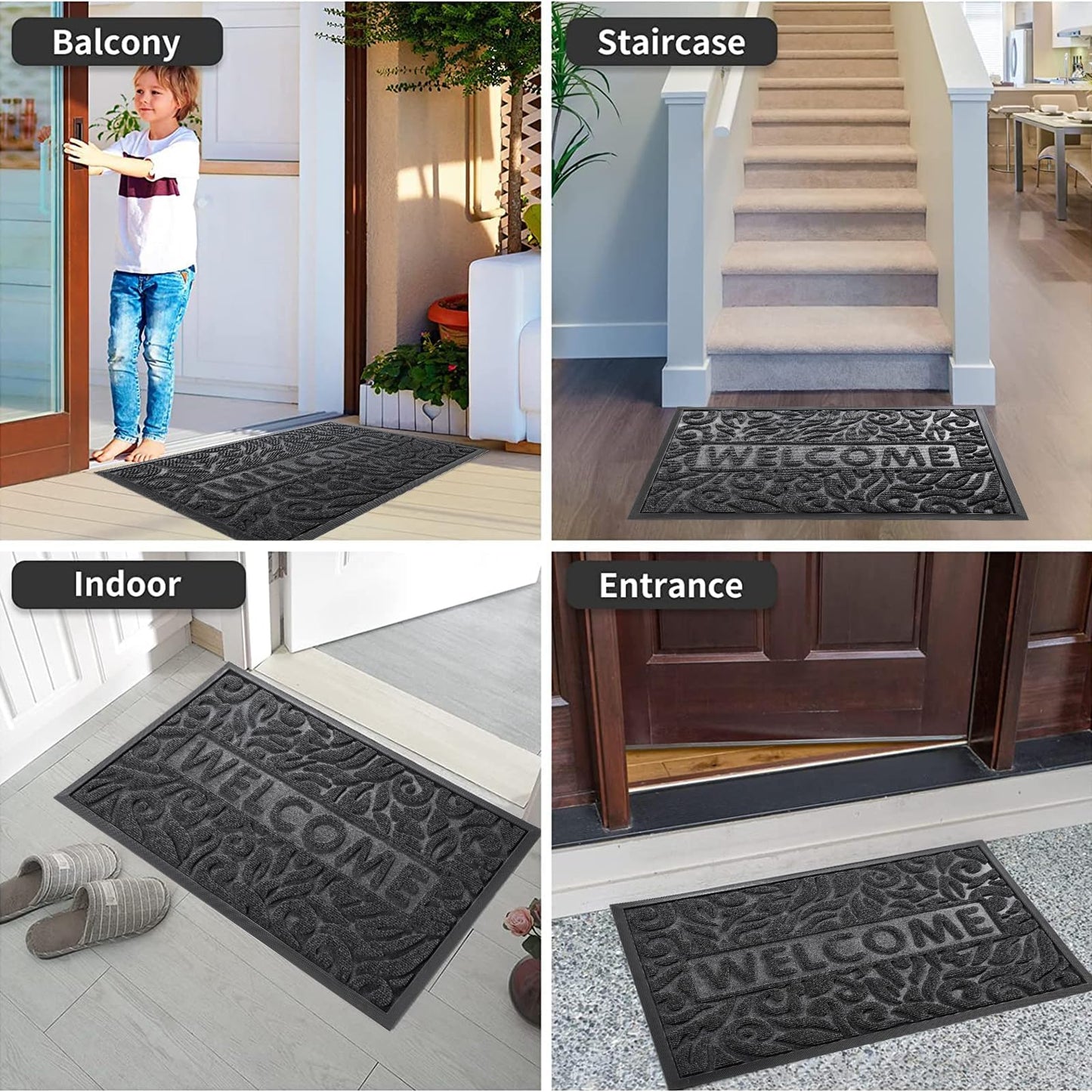 Yimobra Welcome Mat Outdoor 29.5x17, Waterproof Non-Slip Outdoor Mats for Front Door Outside Entrance, Low-Profile Entryway Mat Indoor for Garage Patio, Grey