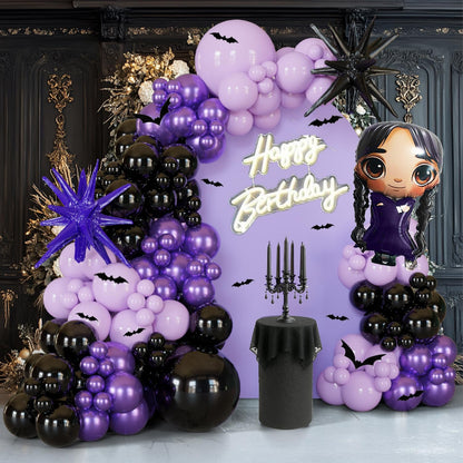 143pc Purple And Black Balloon Arch Kit Gothic Balloon Garland Paper Bats Starburst Foil Balloons For Vampirina Goth Birthday Decorations，Spooky Celebrations, Halloween, And Character-Themed Parties