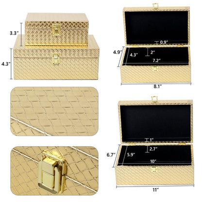 DECOR4SEASON Faux Leather Decorative Jewelry Storage Organizer Boxes Set of 2, Gold