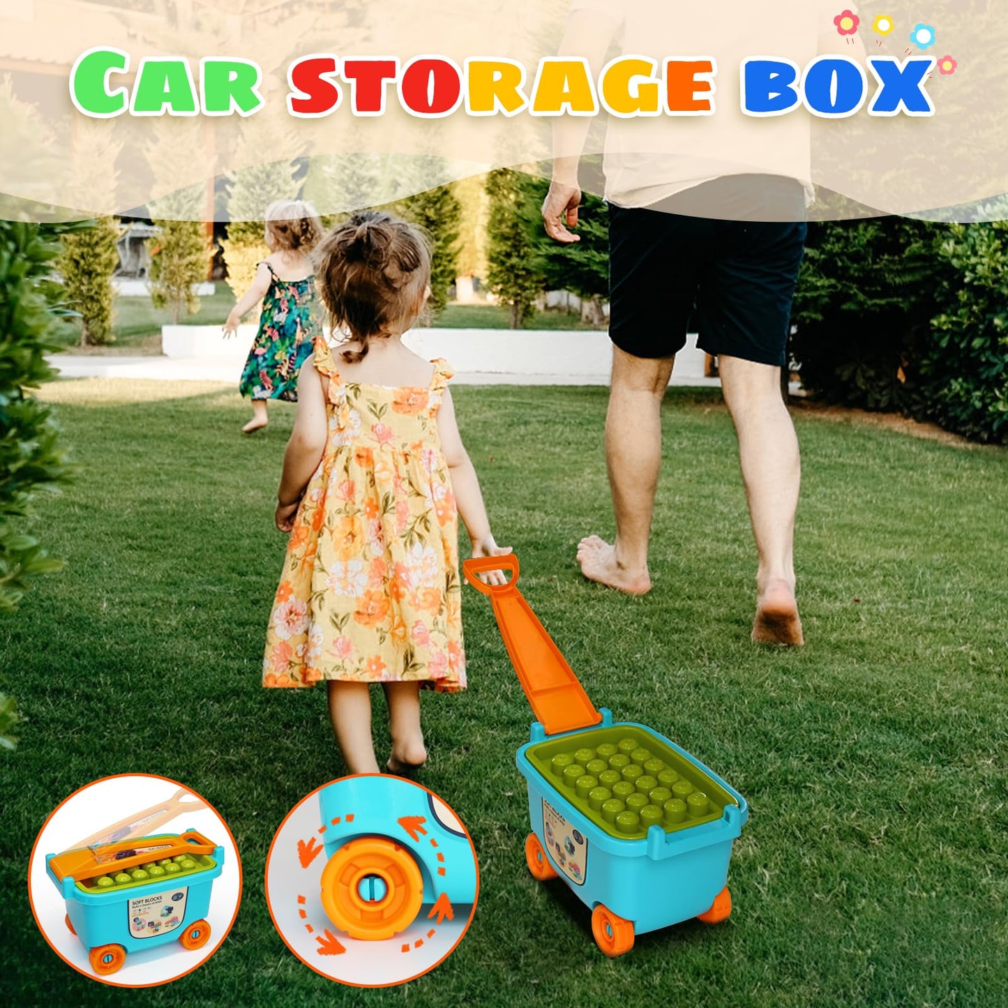 Large Particle Soft Building Block Toys with Storage Box with pull rods for Toddler Aged 18 Months to 6 Years old.Preschool Toys Suitable for Kindergarten, Parent-child Interaction etc(81P)