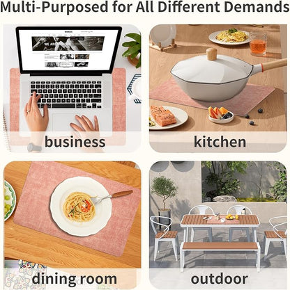 Maxpearl Faux Leather Placemats Set of 4 - Waterproof - Wipe Clean - Heat Resistant - Anti Slip Dining Table Place Mats, Suitable for Indoor & Outdoor Use, 17’’×12’’, Peachy Pink