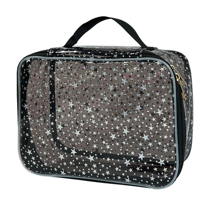 TotePrint Star Pattern PVC Waterproof Makeup Bag - 9.84×7.09×3.94inch Cosmetic Organizer with Handles for Women & Men, Travel Toiletry Bag (Black)