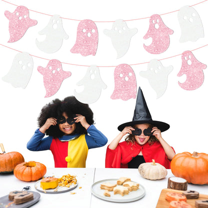 Halloween Party Supplies Halloween Hanging Ghost Banner 2PCS Glitter White Pink Ghost Birthday Party Cutout Banner for Home Haunted Houses Baby Shower Decor