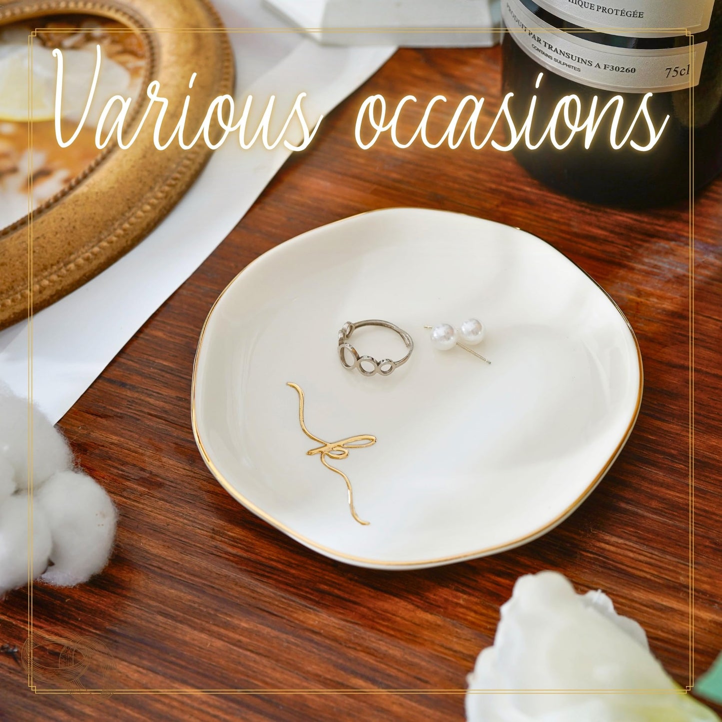 InnoBeta Ceramic Jewelry Tray, Decorative Trinket Dish for Rings Earrings Necklaces Bracelet Watch Keys, Birthday for Women, Mother's Day Christmas Gift for Women, 4.75", White Surface Gold (M)