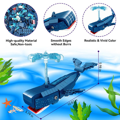KAZI Whale Building Set,Deep Sea Creatures Building Blocks,Ocean Animal Toy for Kids Ages 8 9 10 Plus,Blue Whale Sea Animal Building Kit for Boys Girls,Birthday Gifts,Easter Basket Stuffers