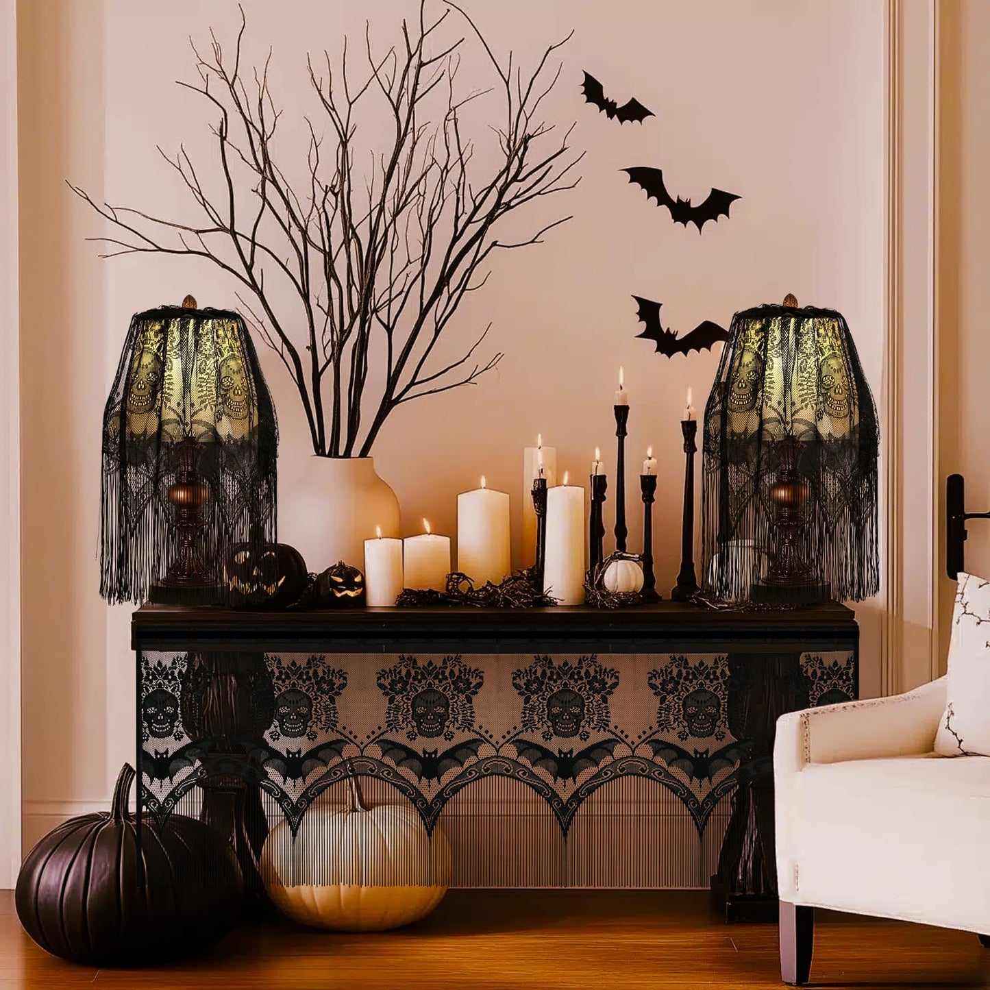Halloween Decor Lamp Shade, 20 X 60 Inch Large Spider Web Lampshade, Black Lace Cover for Indoor and Outdoor Table Decorations