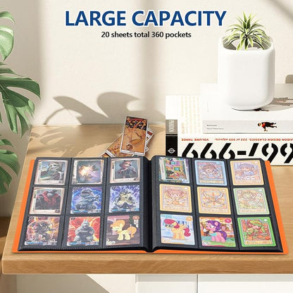Card Binder, EDUDIIU 9 Pockets Premium Trading Card Binders, Cards Collection Binder Album, Side Loading Yugioh Holder Book for Sport, Football, Baseball Collector - Orange