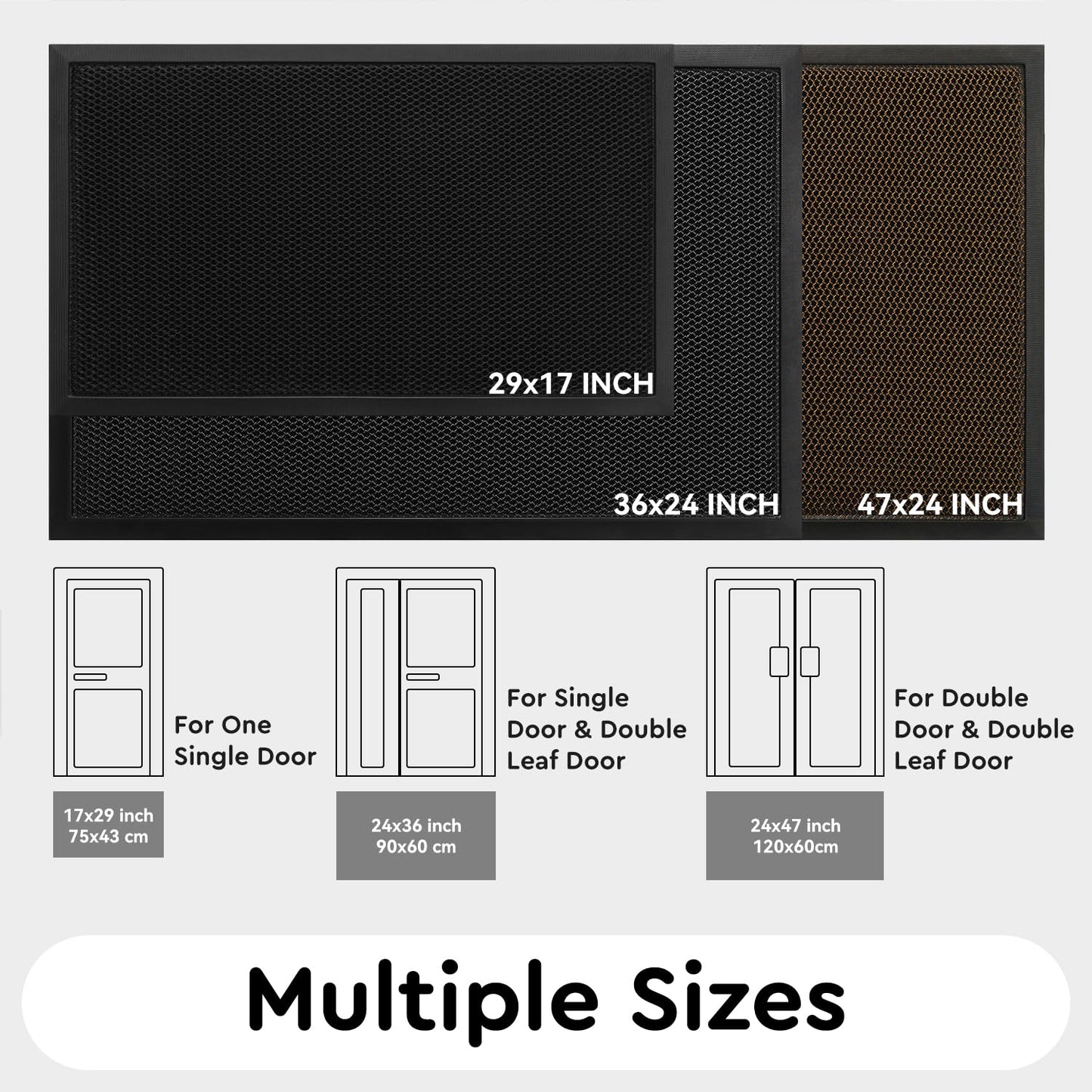 tchdio Front Door Mat Outside Entrance, 17"x29" Doormat Mud Dirt Trapper, Non Slip Welcome Mat Durable Door Mats for Front Door, Heavy Duty Entry Mat Stain Resist for Entryway, Black