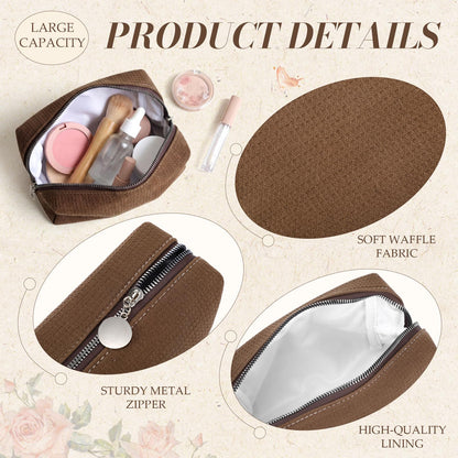 Kacctyen 6 Pcs Waffle Makeup Pouch Bag Portable Makeup Bag for Women, Cozy Waffle Cosmetic Pouch, Large Capacity Handheld Toiletry Organizer with Zipper for Bridesmaid, Wedding, Travel, Daily Use