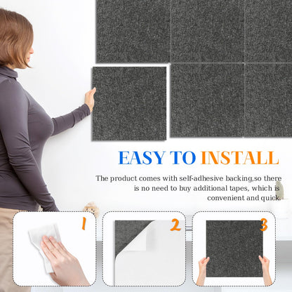 DOLLAR BOSS Felt Cork Board Tiles, 6 Packs 12" x 12" 1/2" Thick Cork Bulletin Board Self Adhesive Corkboards for Walls with 60 Pushpins for Home Office Kitchen School Decor Display, Grey
