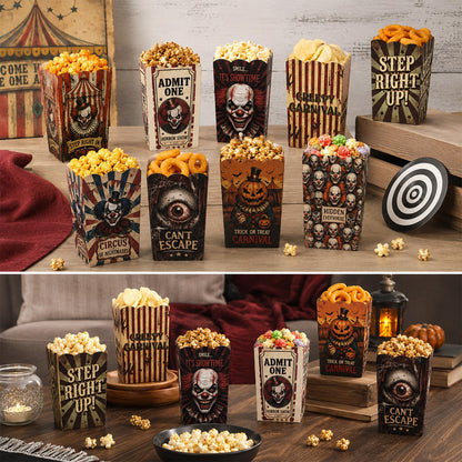 100 Pcs 10 Styles Halloween Creepy Clown Popcorn Boxes Cardboard Popcorn Bags Snack Boxes Spooky Treat Bags for Candy Biscuits Party Favors Halloween Movie Night Supplies Party Supplies