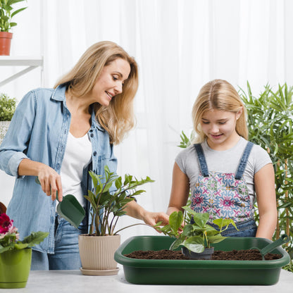 3 Set Garden Potting Tray with Scoops, Large Tidy Tray for Repotting, Seeding & Soil Mixing, All-in-One Durable Gardening Tidy Tray for Indoor Plants, Succulents, Cactus – 23x13.6x4.5 Inch, Green