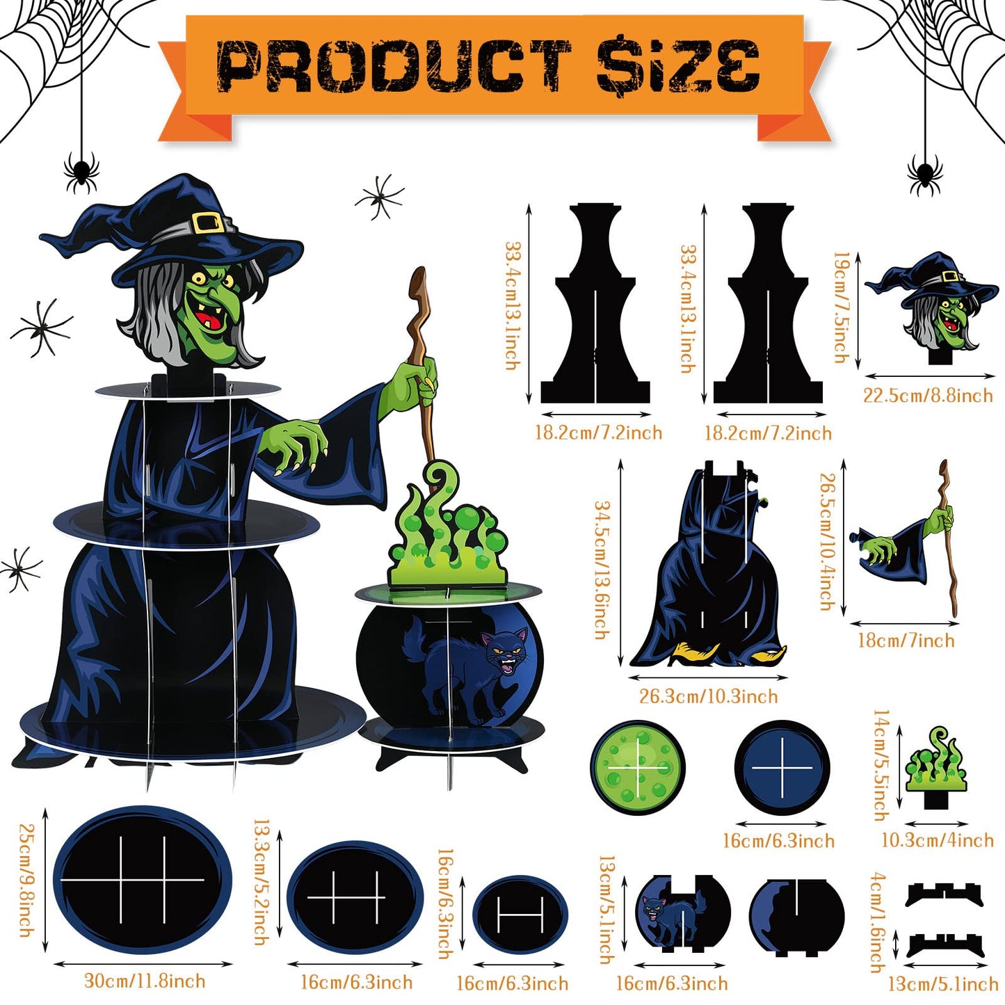Nuenen Halloween Cupcake Stand Decoration 3 Tier Cardboard Cupcake Holder Party Pumpkin Witch Cupcake Tower for Treat Birthday Baby Shower Party Decor