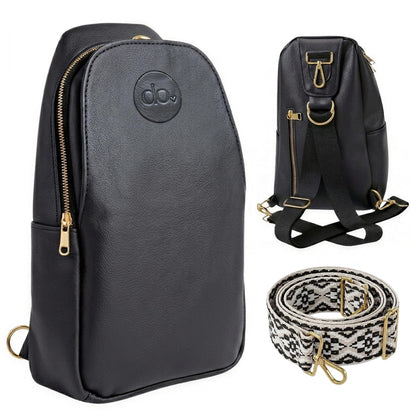 Do Love Handmade Mini Diaper Bag Backpack for Moms | Small Diaper Backpack with Crossbody Strap | Vegan Leather & Gold Hardware | Insulated Bottle Pocket | Black