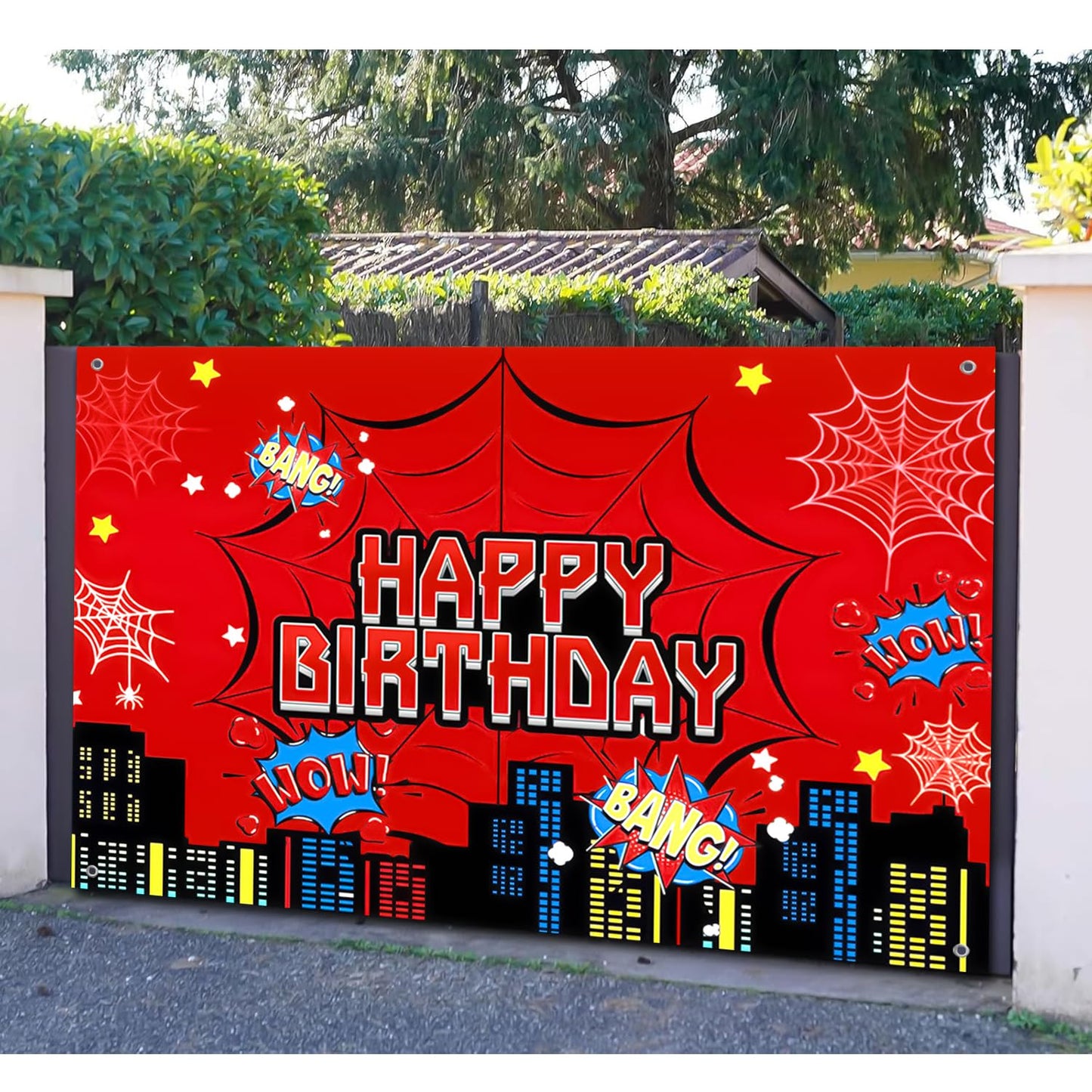 Favuit Red Spider Web Backdrop for Birthday Party Decoration, 7 x 5ft Photo Background Banner Red and Blue Cartoon Theme Party Supplies for Boys Baby Shower Wall Decor Photo Booth Props (7 x 5ft)