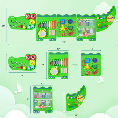 nigwet Crocodile Sensory Toys Activity Wall Panels, Educational Montessori Busy Board for Toddlers, Activity Cube - Sensory Wall, Wooden Learning Toys, Interactive Toy-Green