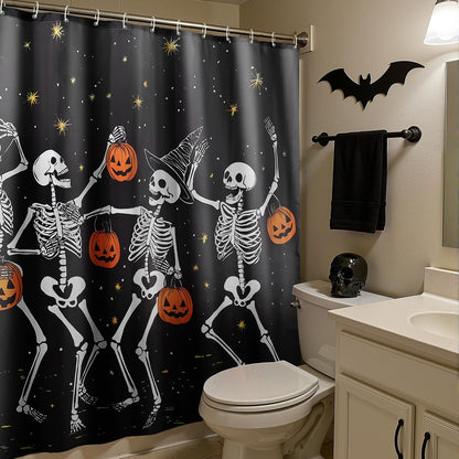 Halloween Shower Curtain: Spooky Dancing Ghosts with Pumpkins Halloween Shower Curtain Set with Hooks, Scary Skull Skeleton Bathroom Decorations for Window Home Farmhouse Indoor Decor, 72' x 72'