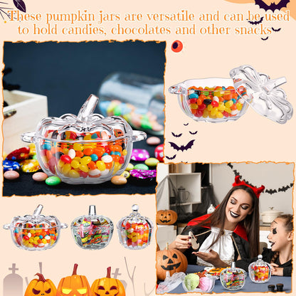Mimorou 3 Pcs Glass Pumpkin Candy Jar Thanksgiving Clear Candy Bowl Storage with Lids 3 Sizes Fall Cute Snack Crystal Jars for Home Decoration Thanksgiving Centerpieces Wedding Party