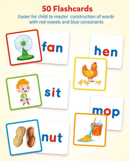Coogam Wooden Short Vowel Reading Letters Sorting Spelling Games, Site CVC Words Learning Flashcards Alphabet Puzzle Montessori Educational Toy Gift for Kids 3 4 5 Years Old