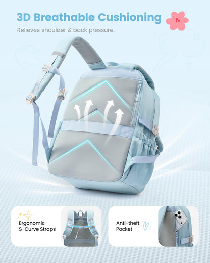 LOVEVOOK School Backpack for Teen Girls, Cute Student Bookbag Fits 15.6 Inch Laptop, Back to School Backpacks for 8-18 Teenager Kid, Large College Travel Back Pack with Water Bottle Holder Blue