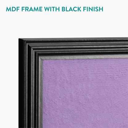 Navaris Framed Fabric Bulletin Board - 18 x 24 inches Plush Jewelry Organizer Pinboard for Wall - Memory Memo Pin Board - Purple with Black Frame