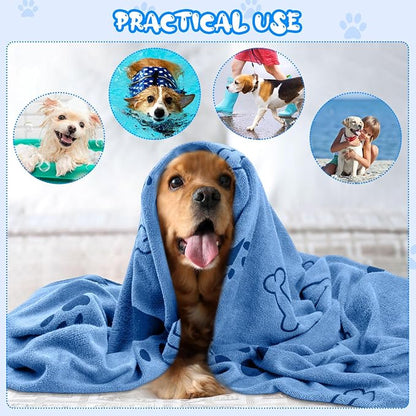 Tatuo 22 Pcs Dog Towels for Drying 20 x 40 Inch Pet Bath Towels Absorbent Microfiber Towel Quick Drying Puppy Bathing Supplies for Small Medium Large Dog Puppy Cat(Blue,Bone Pattern)