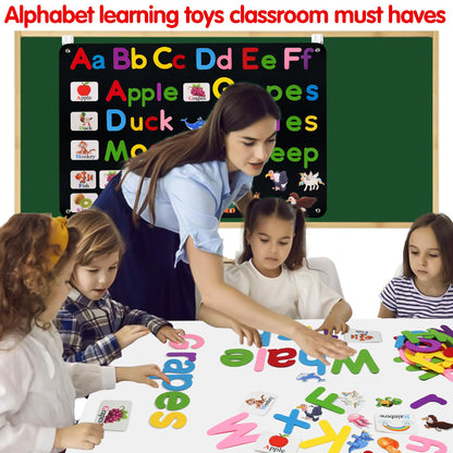 Craftstory 130 Pcs Alphabet Learning Toys Letters-Felt Montessori Board for Toddlers with Flashcards Preschool Phonics Vocabulary Activities Educational Toys for 3 Year Old