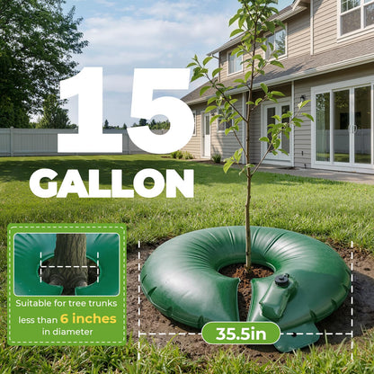 HIRALIY 15 Gallon Tree Watering Bag, 4 Pack Watering Ring, Slow Release 1-7 Days, Deep Root & Automatic Drip Irrigation System, for Multi-Trunk Newly Planted Small Trees and Shrubs