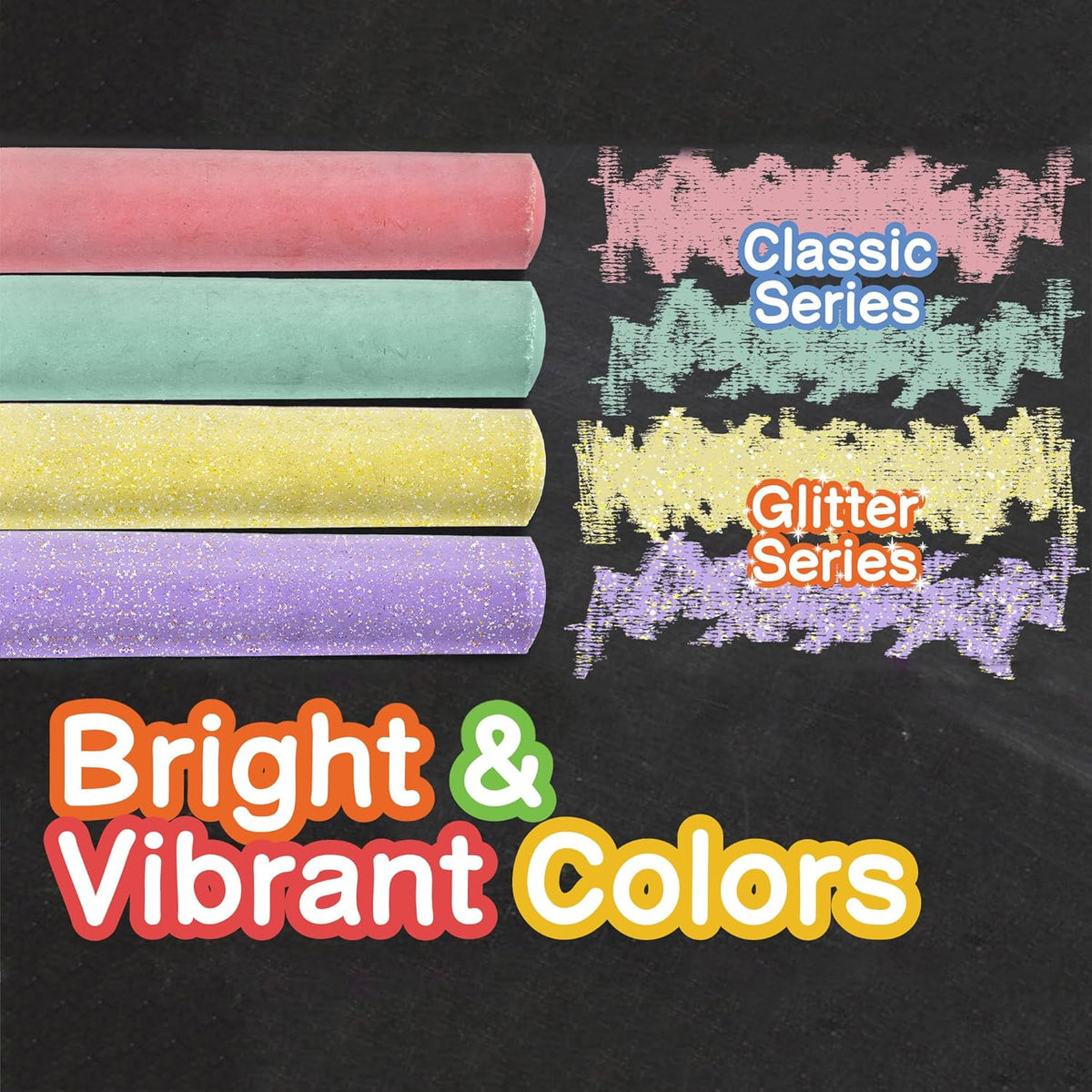 75 PCS Sidewalk Chalk for Kids - 14 Colors, 5 Glitter, Non-Toxic Washable Jumbo Chalks - Bulk Set of Outdoor Paint for Kids and Toddlers - Chalkboard Toys - Big Bucket Chalk for Party
