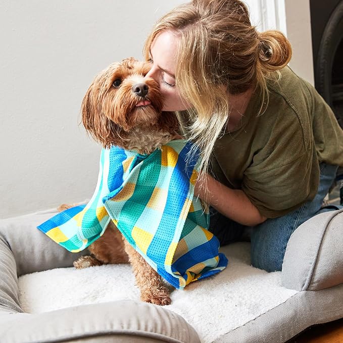 Dock & Bay Pet Towel - Super Absorbent & Quick Drying Dog Towels with Bag - 100% Recycled - Puppy Plaid, Medium (90x50cm, 35x19)