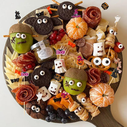 Jiesky 235pcs Halloween Cocktail Picks Halloween Theme cats boo ghosts witch hats pumpkins Bamboo Cocktail Toothpicks Fruit Sticks Sandwich Appetizer Charcuterie Skewers for Halloween Party Supplies