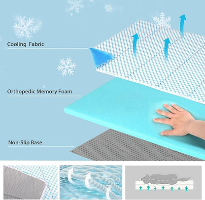 Cooling Dog Mat Q-Max>0.5 - Rapid Cooling Tech, Thin Breathable Crate Pad, Portable Washable Summer Mat, Chill Soothing Fabric - 47"x29" Extra Large Dog, Blue