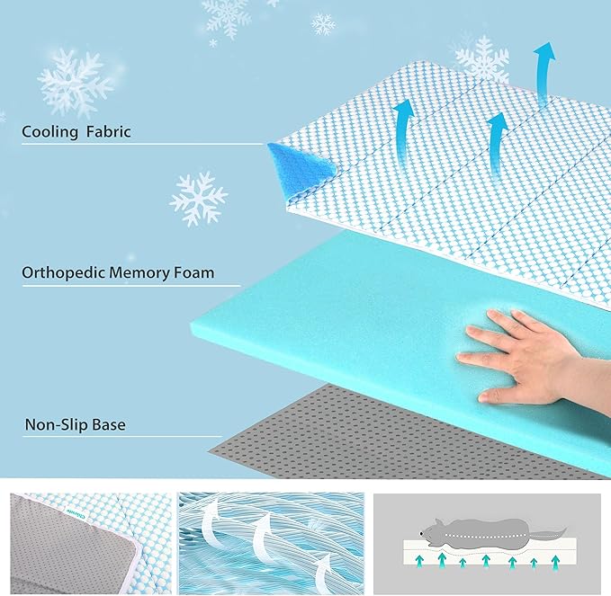 Cooling Dog Mat Q-Max>0.5 - Rapid Cooling Tech, Thin Breathable Crate Pad, Portable Washable Summer Mat, Chill Soothing Fabric - 41"x27" Extra Large Dog, Blue