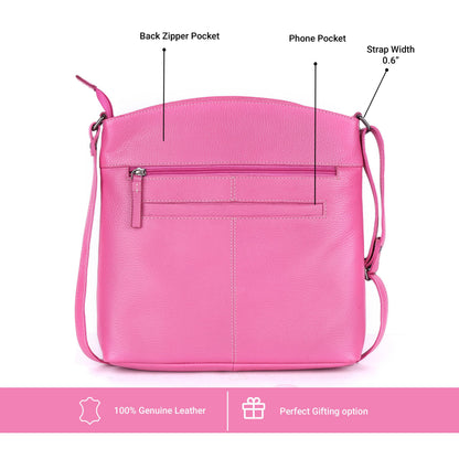 LEDERBUCK Terry Large Soft Real Leather Womens Crossbody Handbags and Purses-Triple Zip Premium Sling Crossover Shoulder Bag (Fuscia Pink)