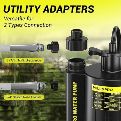 Sump Pump 1/2HP Submersible Water Pump, 2650GPH Utility Pump Thermoplastic Electric Portable Transfer Pump for Swimming Pool Garden Pond Basement with 16.4ft Long Power Cord