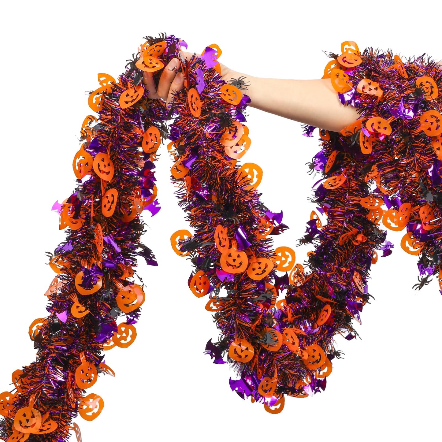Halloween Tinsel Garland Decor, 50Ft Glitter Tinsel Twist Garland Decorations for Halloween Party Decor