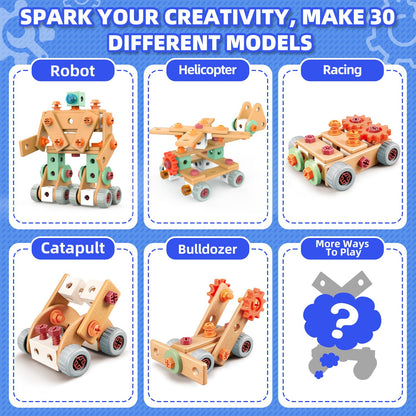 Design and Drill Toy - Toddler Tool Set with Drill & Toolbox, Create And Design Drill Kit Stem Toys for Kids Ages 3-6, Toddler Building Educational Construction Toy for 3-6 Year Old Girl (WOOD COLOR)