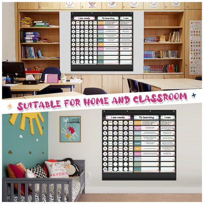 BOHEMIABY Visible Learning Classroom Pocket Chart - Reusable Dry Erase Learning Goals Board, Motivational Incentive Chart for Learning Goals, Behavior Tracking & Centers Rotation, Homeschool(Black)