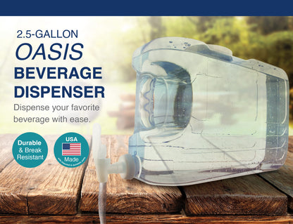 Arrow Oasis Drink Dispenser for Fridge, 2.5 Gallon - Plastic Beverage Dispenser with Spigot - Clear Space-Saving Design with Handle - Ideal for Water, Juice & Iced Tea - BPA Free - Made in USA
