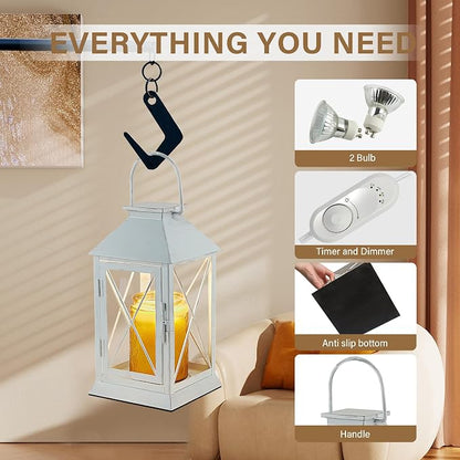 Candle Warmer Lamp with Timer,Cande Warmer Lantern for Jar Candle,Dimmable Candle Lamp Warmer Farmhouse Heat Lamp with 2 Bulbs,Auto Shut Off & Adjustable Brightness-White