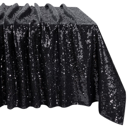 MoKoHouse Black Sequin Tablecloth Rectangle 50" x 80" Glitter Table Cloth Sparkly Fabric for Halloween Birthday Parties Cake Dessert Table Decor